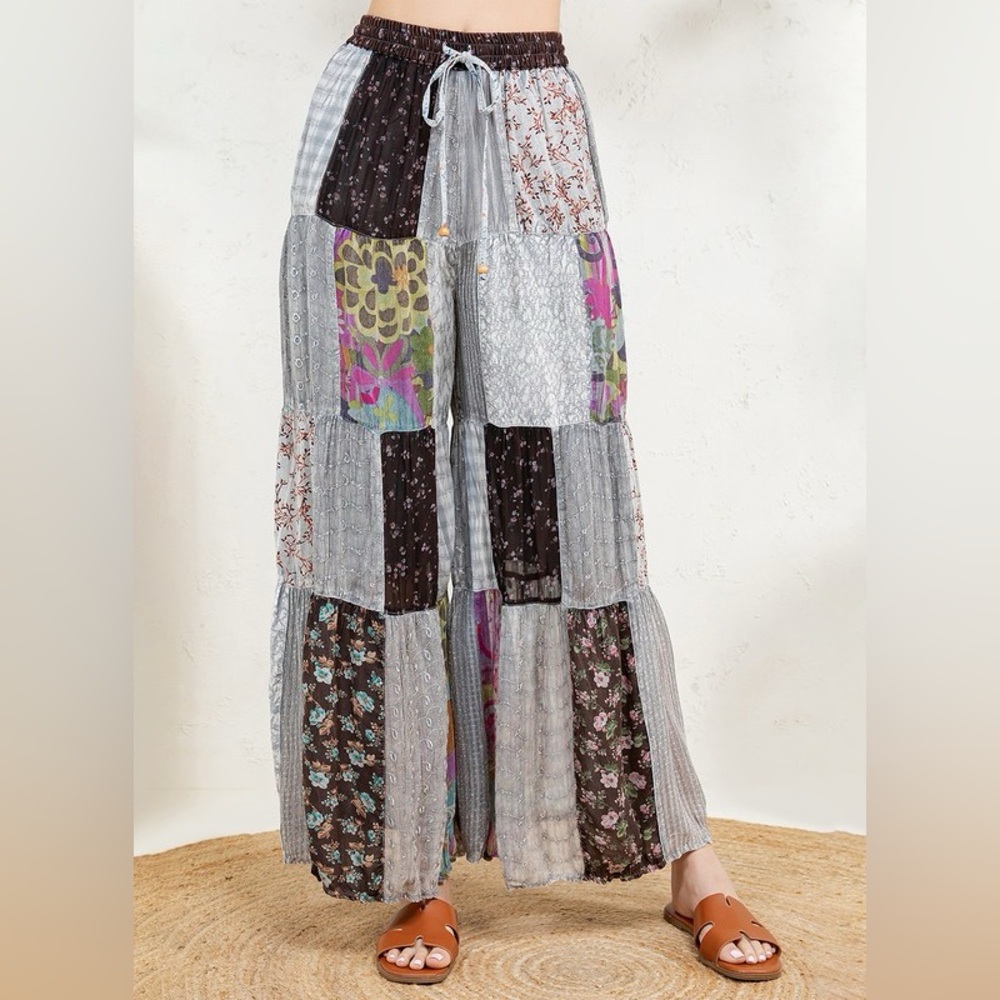Bohemian Patchwork Wide-Leg Pants